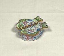 Chinese Canton Enameled Double Fish Hinged Trinket Box Anitque picture