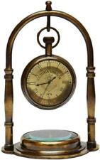 Vintage Brass Hanging Clock w/ bass Compass Nautical Antique Table Decor Item picture