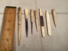 Antique Victorian Lot Bone Sewing Tools Awls, Manicure Tools, Crochet-Hook picture