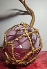 Vintage Japanese Pink Fishing Buoy Rope Bound Netting Open Glass Float Handblown picture