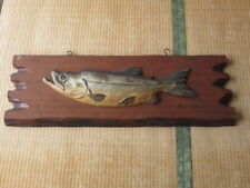 Akan Ainu Wall Hanging Fish Salmon Yoshikatsu Sengawa Wood Carving Hokkaido F/S picture
