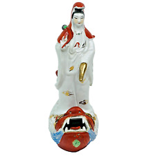 Guan Yin Kwan-yin Goddess Fish Sculpture Famille Rose Porcelain 9 1/2