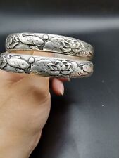Chinese Old Craft Made Tibetan Silver A pair  Pisces Bracelet picture