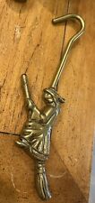 Vintage Brass Witch on Broomstick Fireplace Damper Hook picture