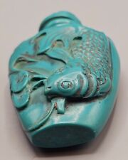 A CHINESE CARVED TURQUOISE SNUFF BOTTLE AND STOPPER Fabulous Koi Fish picture