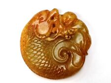 Collection Old China Natural Hand Carved Auspicious Fish Boy Amulet Pendant Gift picture