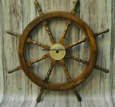 36 Inch Wooden Ship Steering Wheel Pirate Décor Wooden Brass Finishing Wall Boat picture