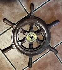 Nautical Boat Ship Wheel Wood Brass Ship Steering Wheel Wall Decor 18 Inch Vtg picture