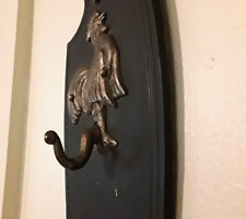 Antique FRENCH Hanging Brass & Leather CHANTECLER ROOSTER WALL NOOK SCONCE Hook picture