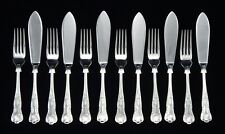 KINGS PATTERN 12 FISH KNIVES AND FORKS HEAVY VINTAGE SILVER PLATED SHEFFIELD picture