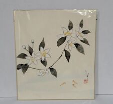 Japanese Paper Art Board Shikishi Hand Paint White Flower Koi Fish Signed Stamp  picture