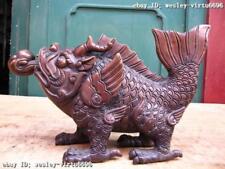 7 Chinese Peculiar Pure bronze Copper Carved beast Dragon Fish Play Bead Statue picture