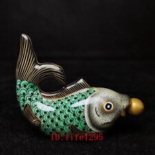 2.9 Inch Mark China Qing Qianlong Porcelain Painting Fish Statue Snuff Bottle picture