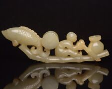 Chinese Antique Tang Dynasty Hetian Jade Carved Boat Fish Figure Jade Decoration picture