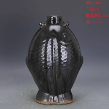 Beautiful Chinese Handmade Painting Black glaze kiln Porcelain Fish Vase picture