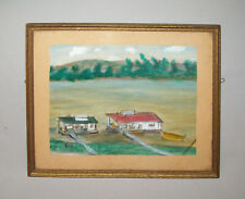 Antique Vtg 1930s Alta McLain Watercolor Painting Fish Markets Shawneetown Ill picture