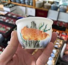 China Jingdezhen Sheep Fat Jade Porcelain Alum Red 100ML Golden Dragon Fish Cup picture