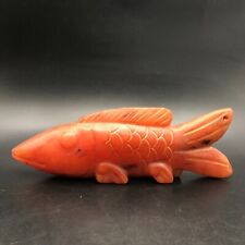 Old China Hongshan Culture Red Crystal Hand-Carved Fish Statue,#604 picture