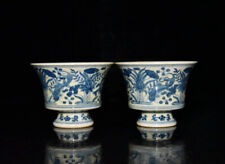 A Pair Blue&White Porcelain Hand Painted Exquisite Fish/Grass Pattern Cups 12996 picture