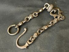 ANCIENT HAND FORGED MUGHAL PERIOD BRASS LAMP/LANTERN BELL HANGING CHAIN & HOOK picture