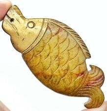Chinese Jade Or Stone Carving Fish Antique Or Vintage Zoomorphic Gold Paint - C picture