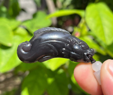 CERTIFIED 16.4g 100% NATURAL HOTAN PURPLE JADE HAND CARVED DRAGON FISH PENDANT picture