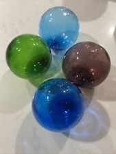 Glass Hand Blown Fishing Float Buoy Balls, Set of 4 Purple, Blue (2) & Green 3” picture