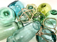 Japanese Antique Glass Fishing Floats, 11-Set-Vibrant Color, Rare Mark picture