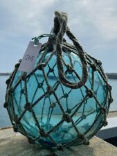 Japanese Glass Buoy Ball Fishing Float Net Blue Object Vintage 8.6 inch 22cm picture