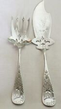 WHITING ANTIQUE LILY ENGRAVED STERLING SILVER FISH SET SERVING FORK KNIFE EX-CON picture
