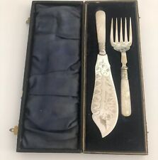 Antique EPNS Fish Knife and Fork Set Filigree Silver plate Engraved picture