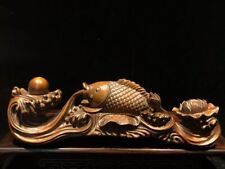 chinese old wooden statue carvings decor sculpture Boxwood Wooden fish gifts art picture