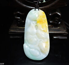 Certified Natural Hand-carved A Jadeite Pendant Jade Necklace fish&lotus G337f picture