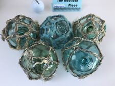 Japanese Glass Fishing Floats - 5 x 3â€� With Netting - Authentic Japan Buoy -Aqua picture