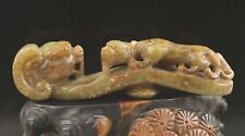 Old natural hetian jade hand-carved statue of double dragon belt hook #7 picture