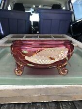 Cranberry Moser Art Glass Bowl W/ Enameled Fish picture