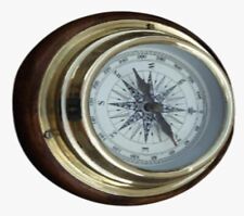 Vintage Brass & Wood Compass Navigational Magnetic 6