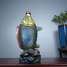 Chinese Colored Glaze Carved Statue Exquisite Painted Fish Snuff Bottle Art picture