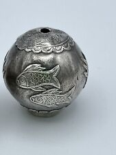 Antique Chinese Silver Fish Bead Repousse 1” Diameter picture