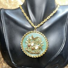 Vintage Chinese Koi Fish Jade Opal Ruby Sapphire Gold Filled Pendant with Chain picture