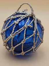 REPRODUCTION COBALT BLUE GLASS FLOAT BALL WITH FISHING NET 5