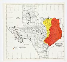 1945 Texas Map ORIGINAL Grey Squirrel Range Game & Fish Commission picture