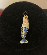 Vintage Chinese Silver Blue Enamel Reticulated Mermaid Fish Pendant/Charm picture
