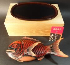 JAPANESE SCULPTURE LACQUERED SEA BREAM FISH LIDDED TRAY PLATE , WOOD TRAY ＆ BOX picture