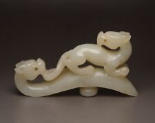 Certified Natural Hetian Jade Hand-carved Exquisite Dragon Hook Statue 8405 picture