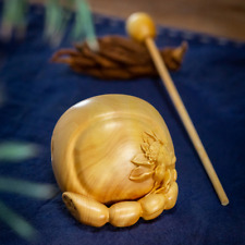 Wooden Carved Lotus Flower and Wooden Fish Meditation Mini Portable Instrument picture