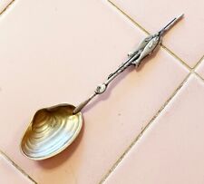 Antique Sterling Silver Souvenir Spoon Fish Fishing Rod Shell Gold Wash Watson picture