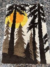 Mid Century Modern Shag Tapestry Rug Wall Hanging Forrest Woods Nature 35x24 Sun picture