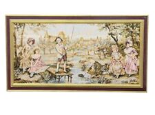 French Tapestry Fishing At A Riverbank Scene Professionally Framed picture