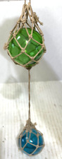 Vintage Japanese Lot of 2 Blown Glass Fishing Float Blue & Green Buoy Balls 2